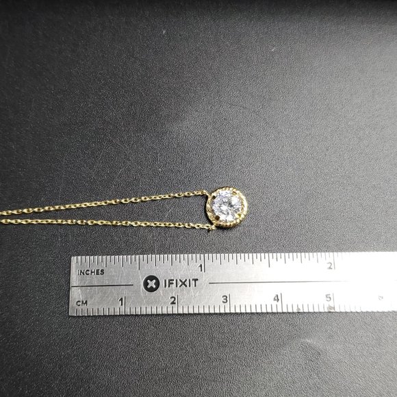 18 Inch Gold Plated Over Sterling Silver Brilliant Single Cubic Zirconia Necklac - Picture 6 of 7